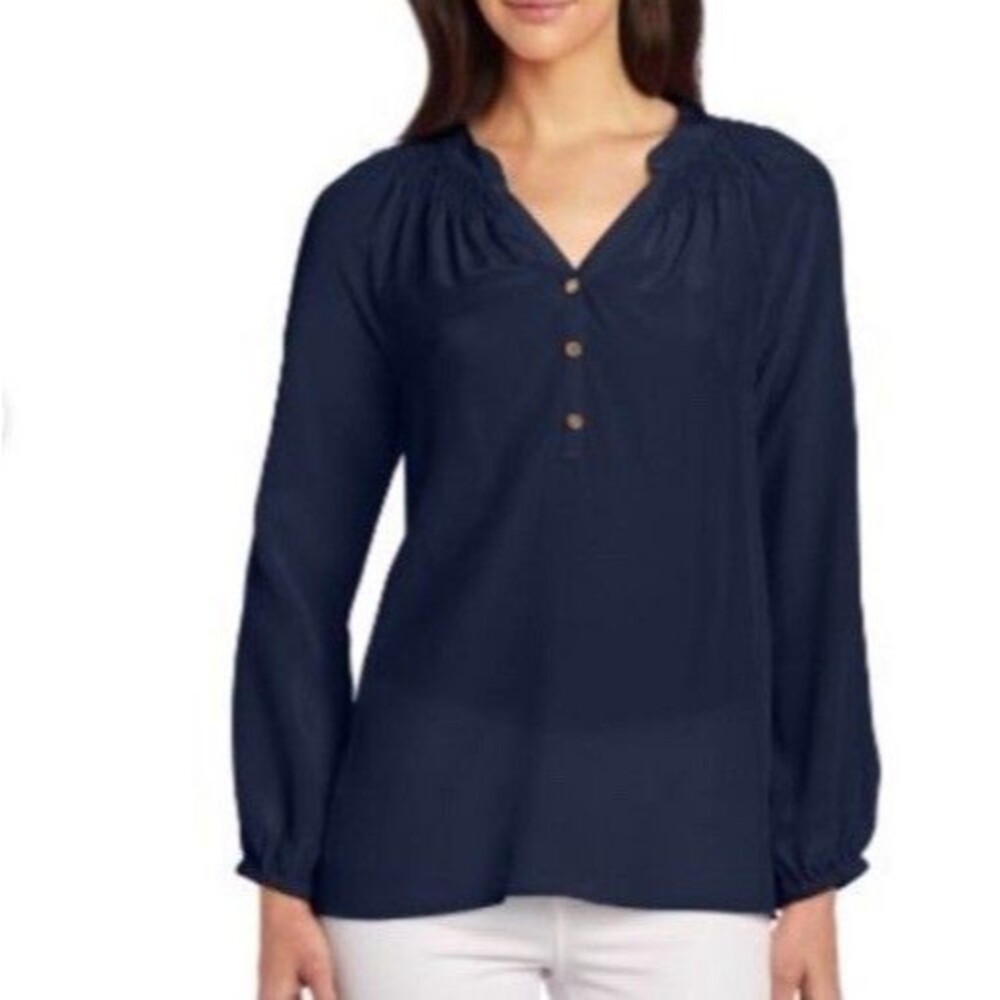 Lilly Pulitzer Size XS Elsa Silk Blouse Top Black Gold Beading